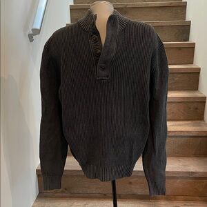 Men's Ribbed Charcoal Button Turtleneck Sweater